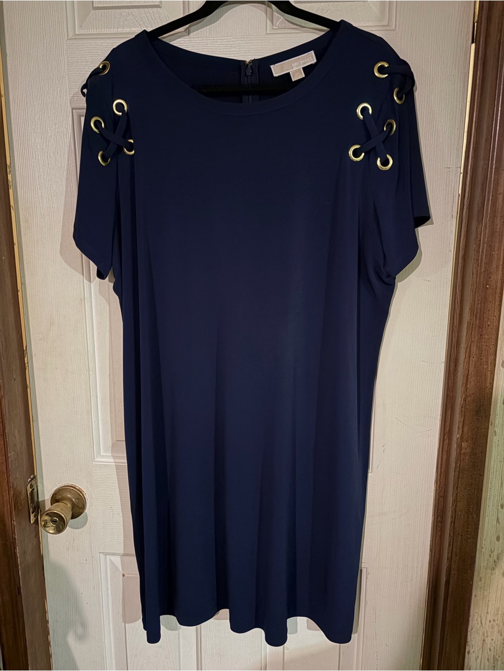 Michael Kors Navy Shift Dress with Gold Grommet Accents
